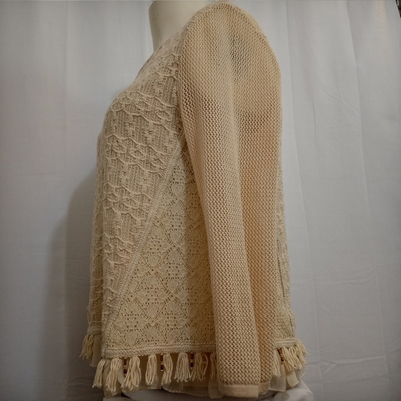 CHICO'S Sz 2(L) Beige Crocheted Top - Picture 4 of 8